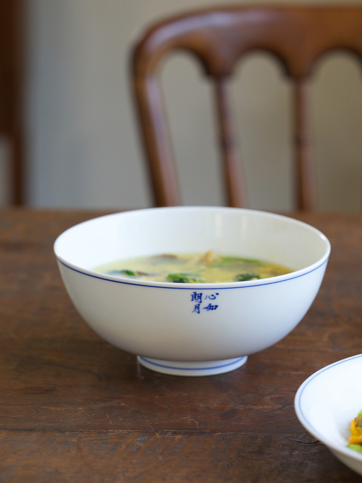 如诗行手绘青花陶瓷碗盘家用中古蓝边饭碗景德镇高温餐具定z^