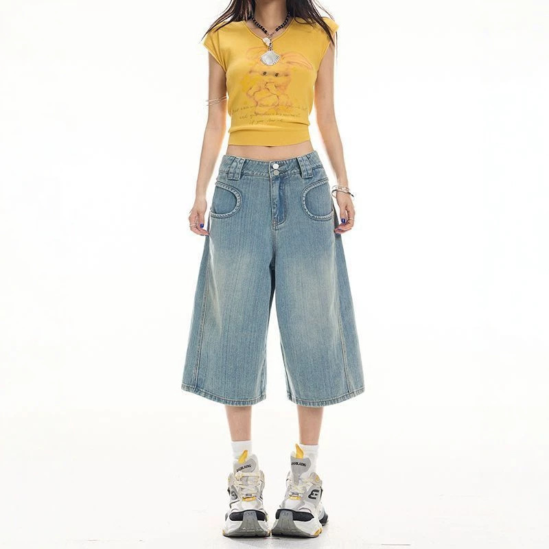 Women's cropped jeans for summer 2026, new style for petite women, loose straight-leg cropped wide-leg pants for girls Women's cropped jeans for summer 2026, new style for petite women, loose straight-leg cropped wide-leg pants for girls