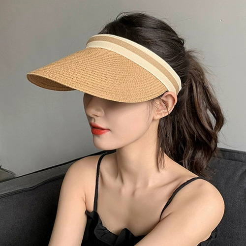 Lafayette grass woven empty top hat for women, summer face-shaping sun hat, hair tie sunshade, UV protection sun hat