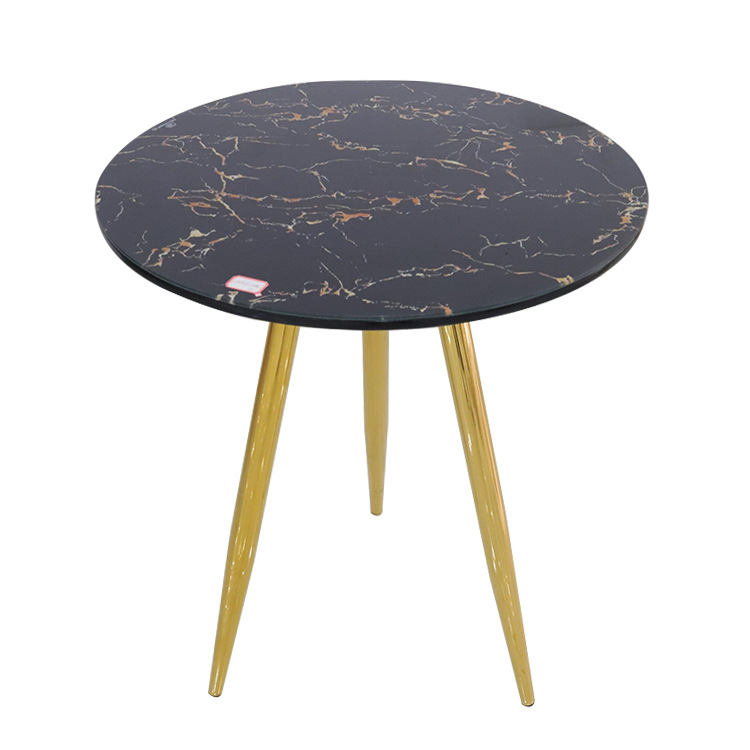 mesa lateral sala de estar tabla de roca pegada mesa de té lujoso pequeño hogar redonda mesa de café de vidrio templado