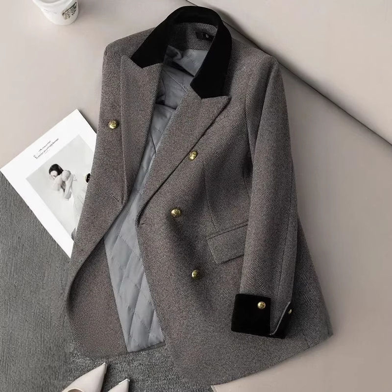 2025 New Autumn and Winter Gray Loose Suit Jacket with Stylish Design and Slimming Look Gray Women's Suit Jacket for Women