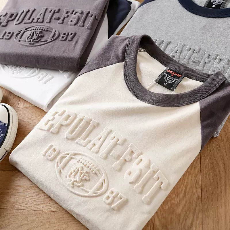 Гонконгский ветер прилив! Ткань ретро-американский! Мужские и женские модели! Футболка с рукавами для шлифовки волос