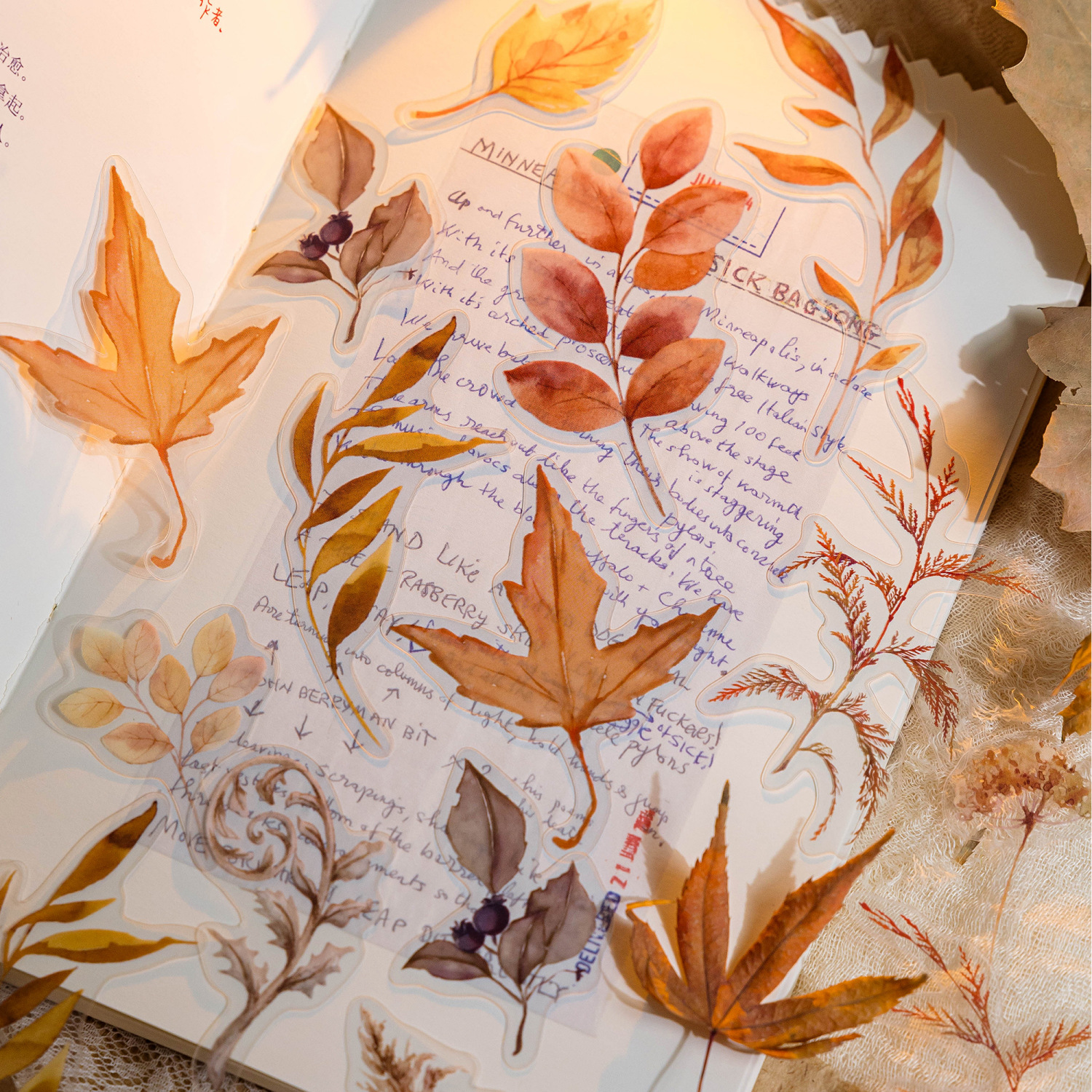 Sugar Poetry PET Etiqueta engomada de tinta blanca Paquete de libro de luz de planta Retro Estilo ins Planta diy Decoración engomada