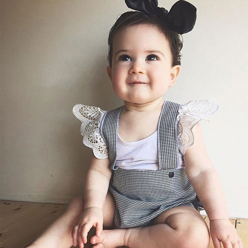 Kids Tales foreign trade children's clothing ins summer T-shirt new baby lace candy color flying sleeve vest