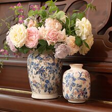 复古森林欧式青花冰裂釉做旧古典花纹陶瓷花瓶水培乾鲜花居家装饰