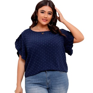 Small wool ball round-neck short-sleeved shirt with leaf sleeves