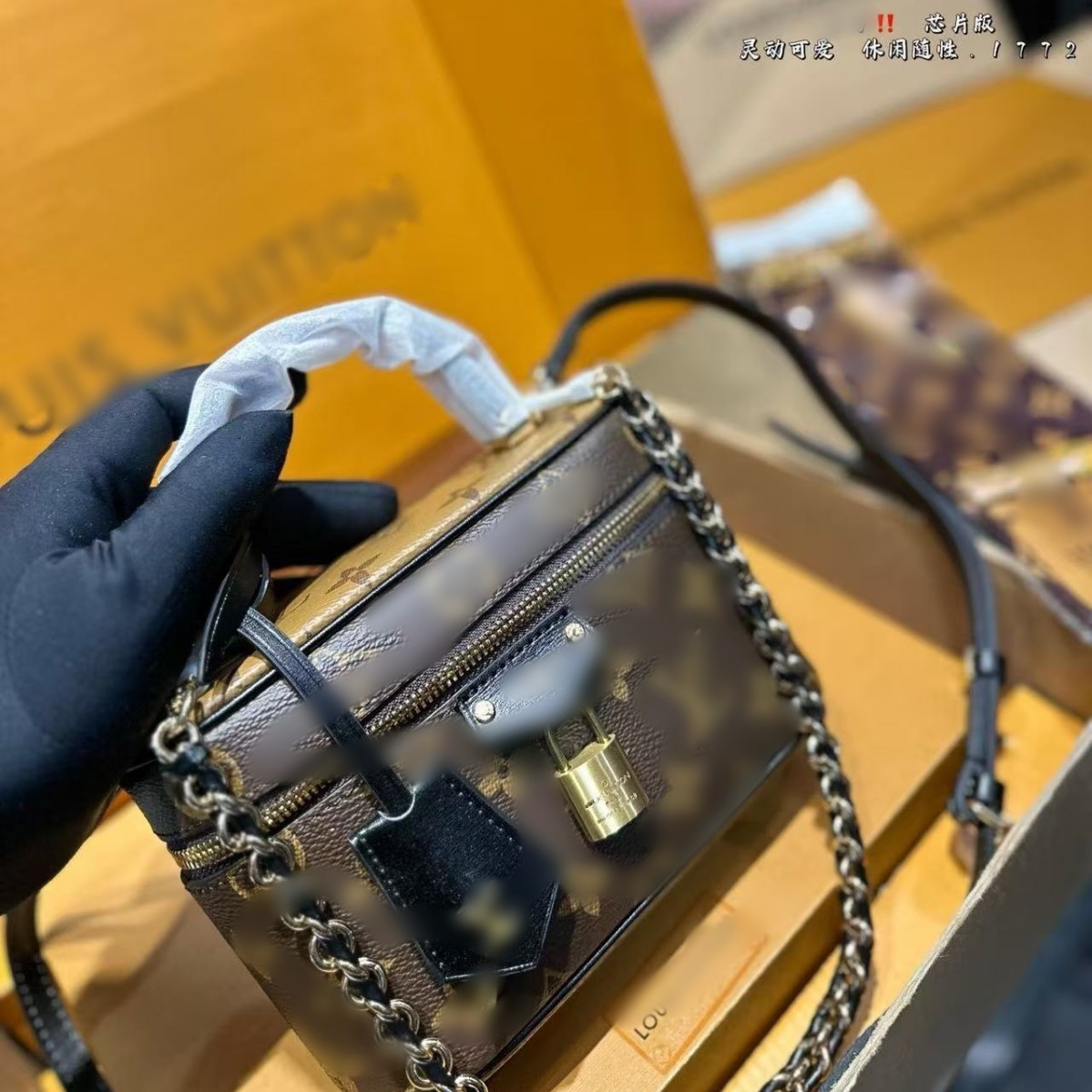 欧美大牌新款老花盒子包时尚潮牌化妆包通勤单肩斜跨手提包女包