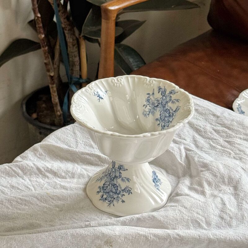 法式蓝色凌霄花浮雕陶瓷餐具盘子陶瓷碗咖啡杯碟下午茶餐盘高脚盘|undefined