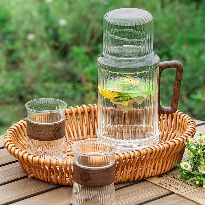 Vidrio con alto contenido de borosilicato con mango hervidero abierto blanco frío jarra de agua resistente a altas temperaturas bebida de jugo doméstico simple hervidor frío