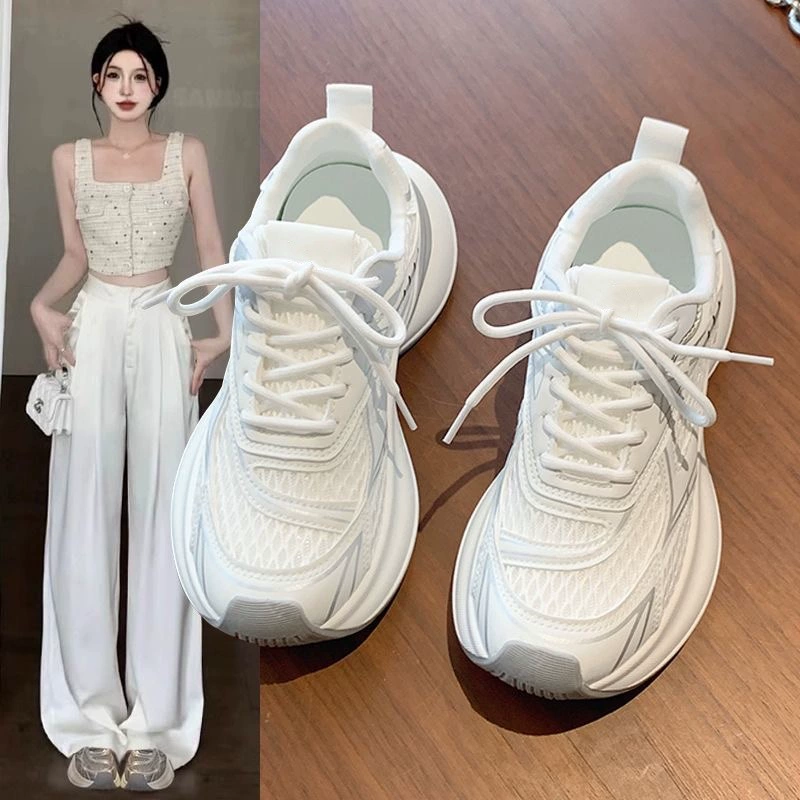 Женские кроссовки 2025: Новинка, популярные осенние дышащие сетчатые туфли на толстой подошве, легкие, для бега, повседневные, в стиле «dad shoes»