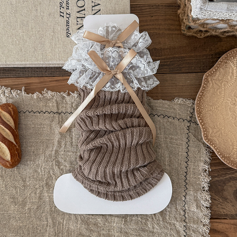 Scaldamuscoli, stivali, calzini alla moda in cotone per donna, primavera e autunno, stile balletto, fiocco in pizzo, calzini dolci impilati, calzini caldi in maglia per autunno e inverno_voghion.com