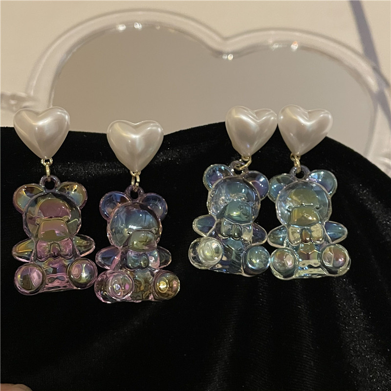 Wholesale Jewelry Cute Laser Transparent Bear Pearl Earrings Nihaojewelry display picture 5