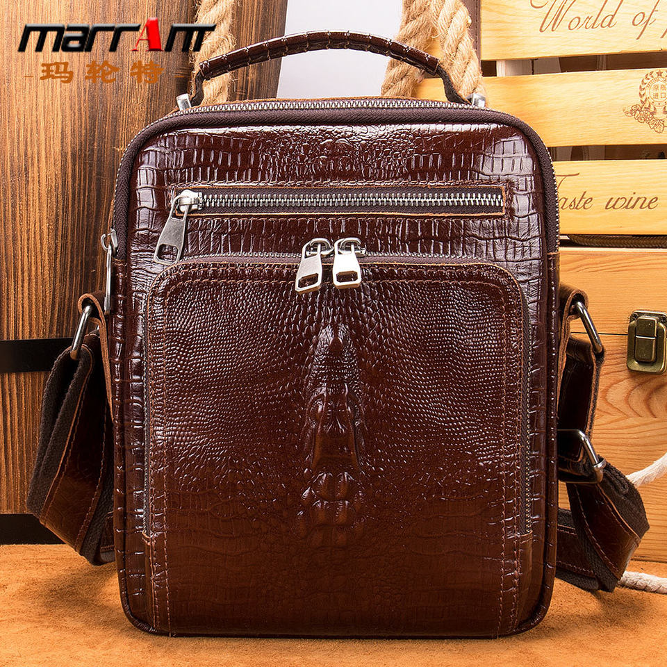 Túi đeo chéo nam da bò thật 22×7×25,5 cm kiểu dáng cổ điển có quai xách — 6014 cà phê, Màu đen, Màu đen vân vải, Cà phê dầu