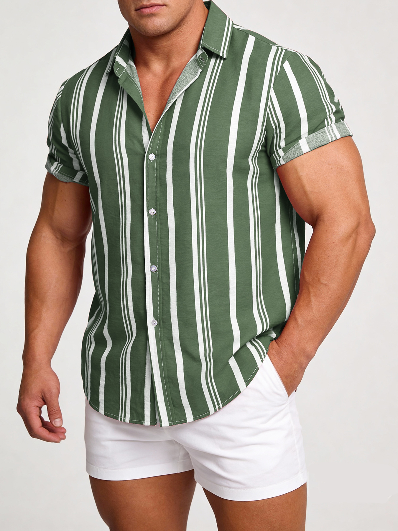 Ropa Masculina Transfronteriza, Primavera-Verano 2026, Nuevas Camisas para Hombre, Camisas Casuales de Manga Corta con Estampado de Rayas para Hombre