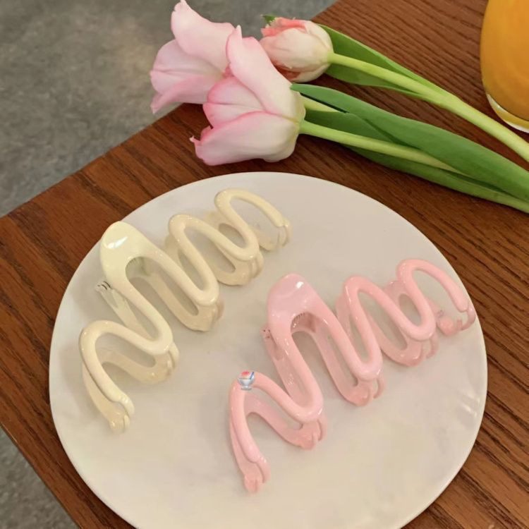Wave shark clip dopamine grip large high-grade candy color clip design hairpin water ripple headdress_voghion.com
