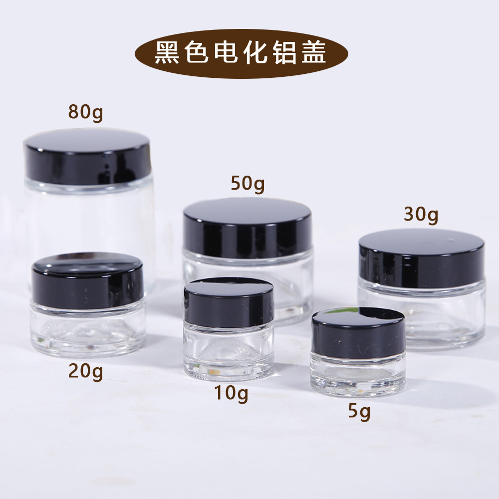 Suministro de fábrica 5g10g-50g en stock al por mayor botella de vidrio transparente cosmética sub-botella de crema facial botella de crema