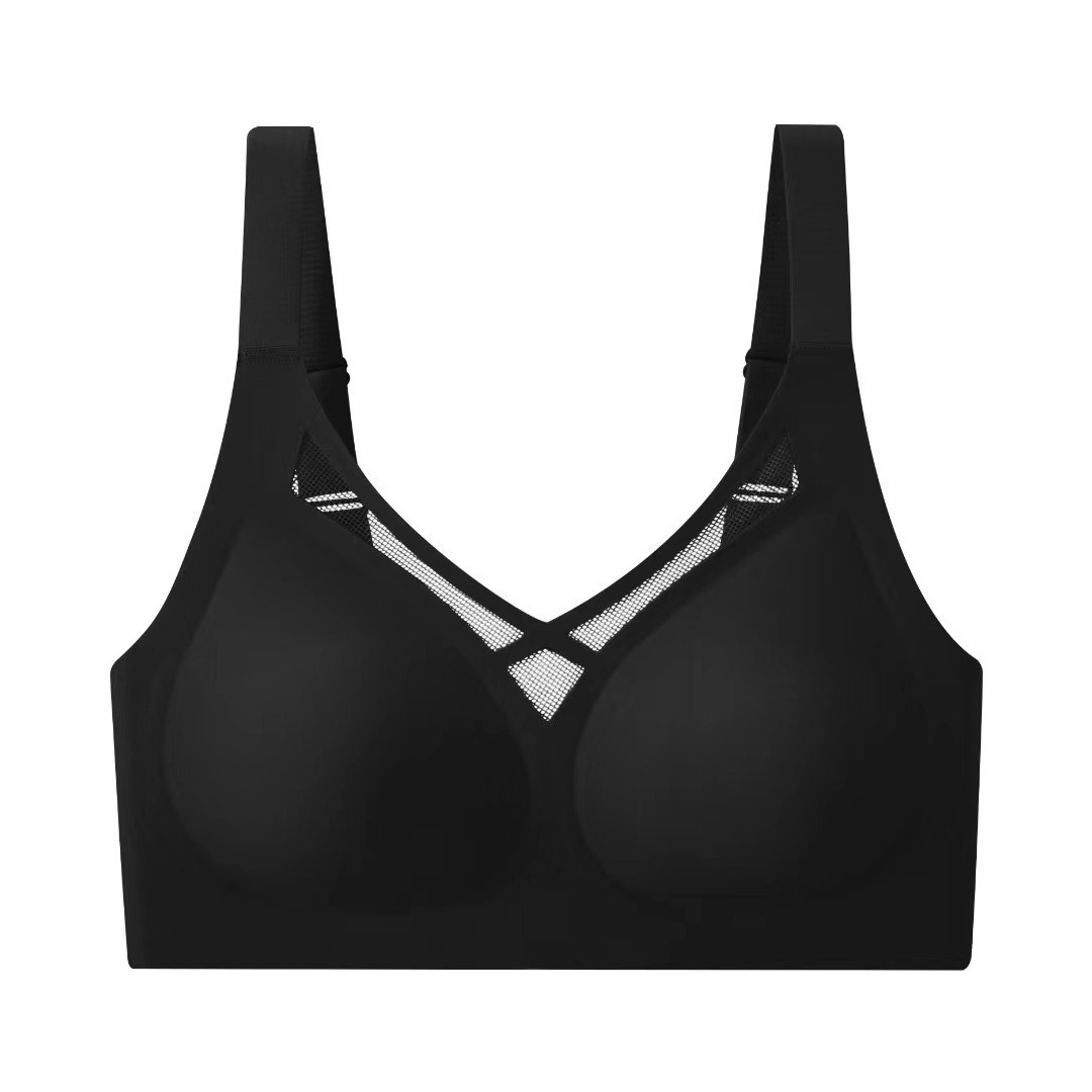 Gran tamaño de grasa MM sin marcas de jalea ropa interior delgada damas gran pecho mostrando un pequeño sujetador anti-caída soporte superior fija copa sujetador