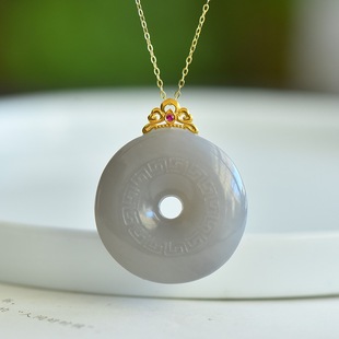 Fubei Diamond Jewelry [18K Gold Inlaid with Hetian Qinghai Material Smoke Purple Peace Buckle Pendant] Bare Stone Size 30*30mm