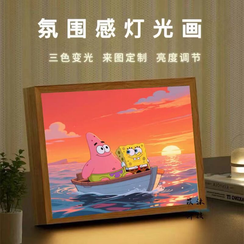 Spongebob Squarepants and Patrick Star Light Painting Night Light Ornament Bedroom Bedside Couple Gift Creative Luminous Painting