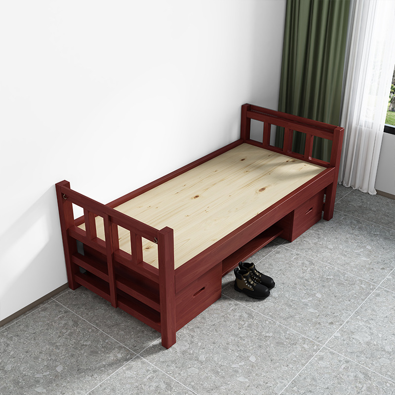Cama de madera sólida de una persona, cama de almacenamiento, capacitación, base de ingeniería de muebles de cuartel, cama con gabinete
