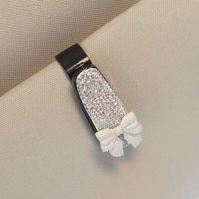 Multifunctional Car Sunglasses Holder Car: Car Glasses Clip/Bill Clip - white-bow-white-full-diamond-small-glasses-clip