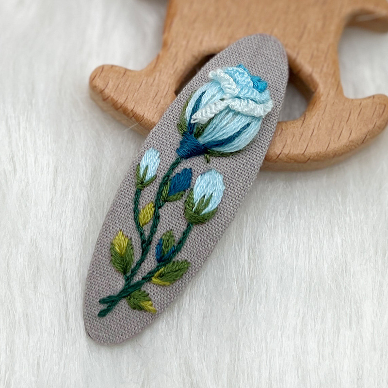 Lu bordado lindo gato perla coreano pinzas de pelo hechas a mano diy bordado creativo para chicas rotas flores pinzas de pelo lateral