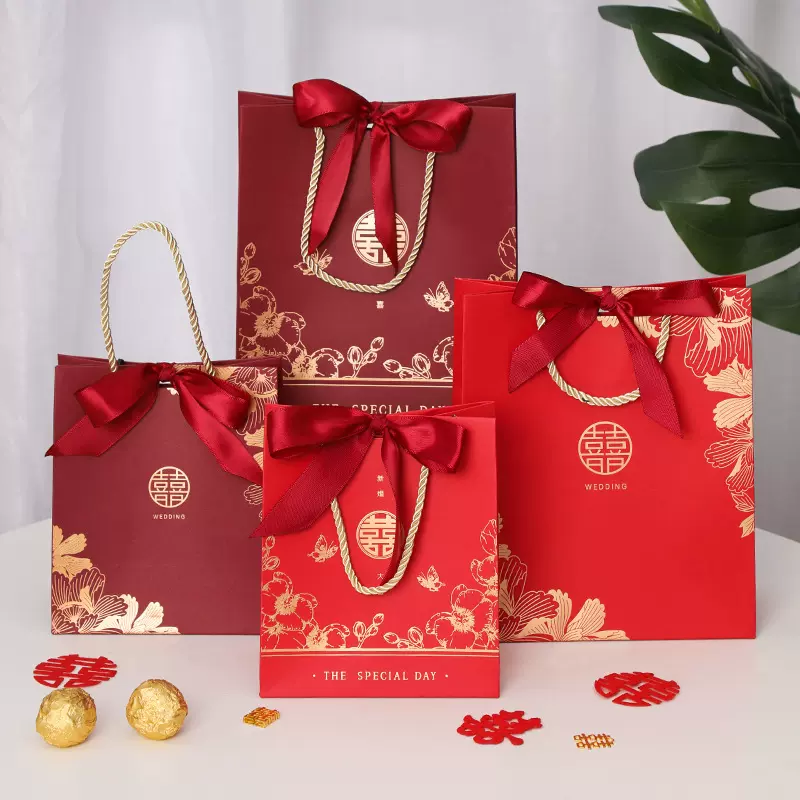 结婚用品礼品包装袋子烫金手提袋婚庆伴手礼喜糖袋子喜糖盒子批发
