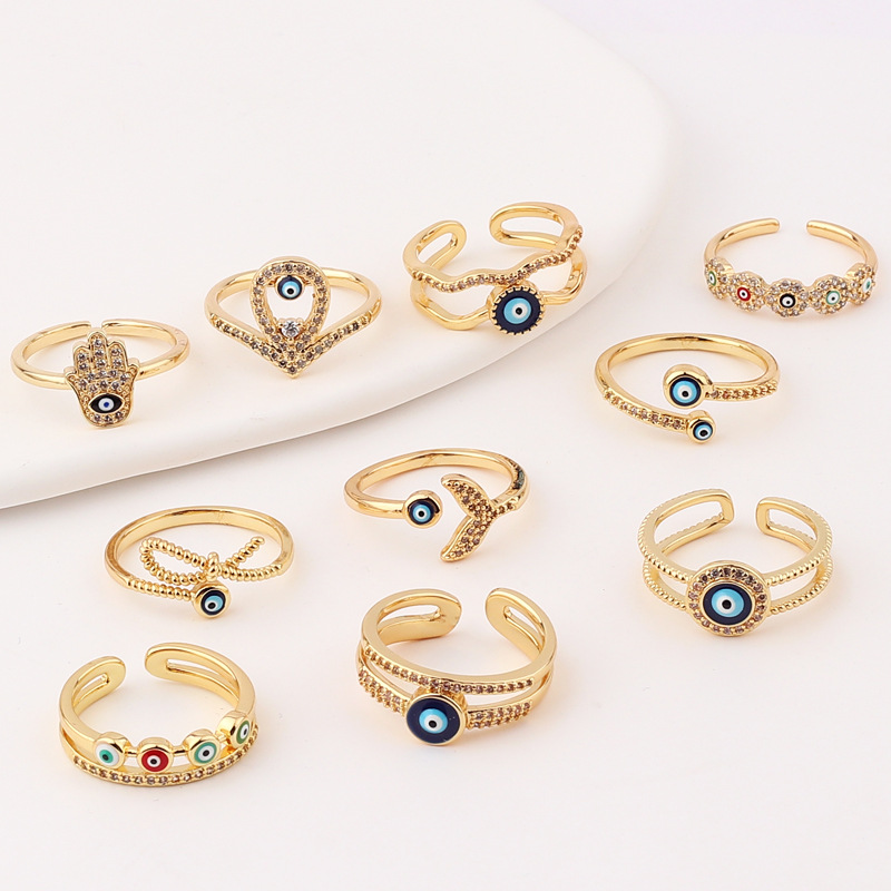 Fashion Devilu0027S Eye Fish Tail Copper Open Ring Inlaid Zircon Copper Rings