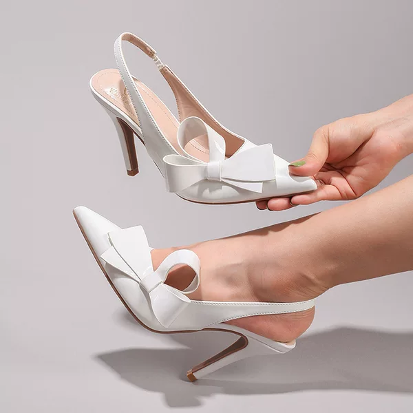 Bow High Heel Sandals Gright Face PU Elegant Sexy Pointed End Wedding Banquet Strap Sandals for Women Cross-border Europe and America