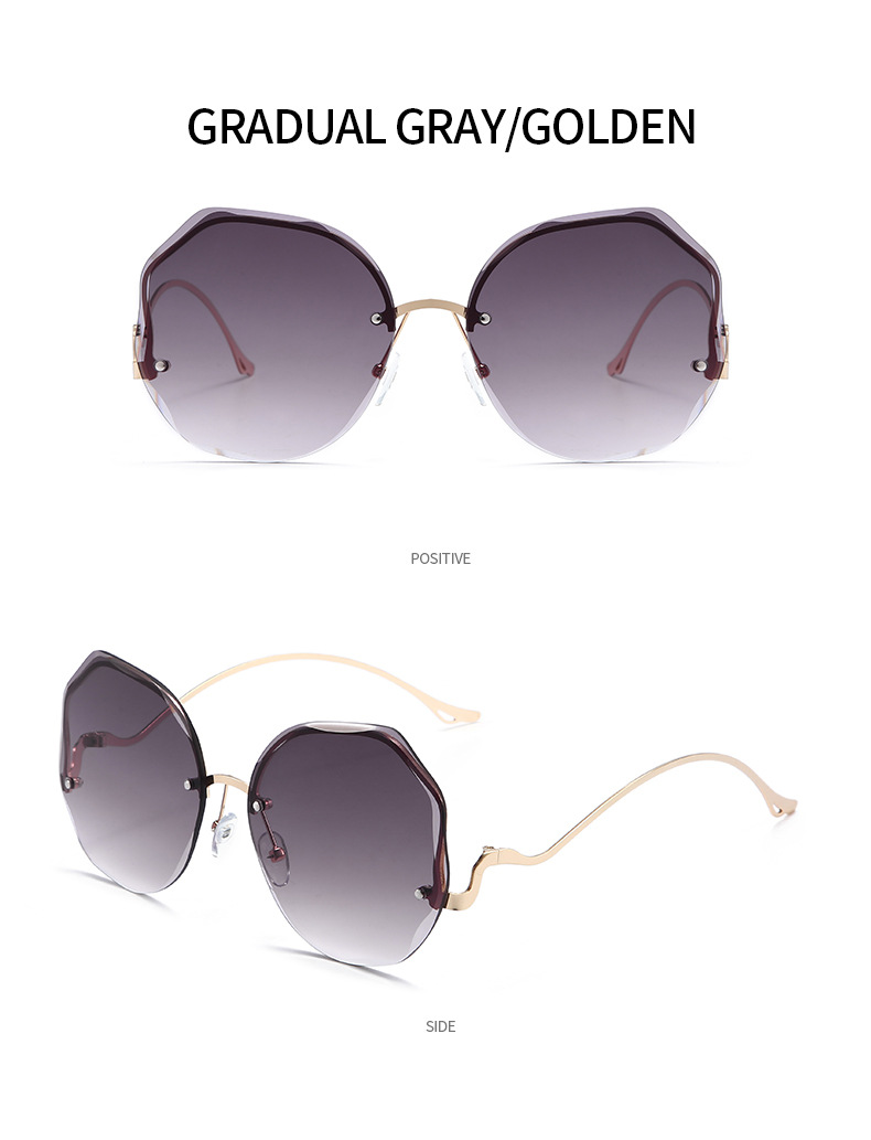 Nouvelles lunettes de soleil à bords coupés sans cadre Tendance européenne et américaine Lunettes de soleil dégradées à film océanique Lunettes de soleil à fleurs en forme de papillon_voghion.com