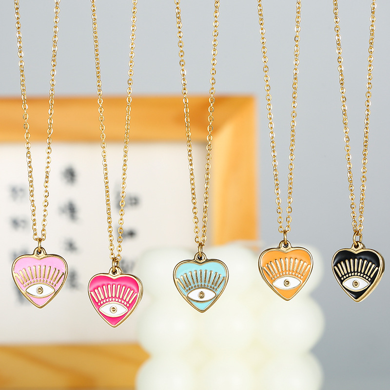 Fashion Heart Shape Eye Stainless Steel Titanium Steel Enamel Plating Pendant Necklace 1 Piece