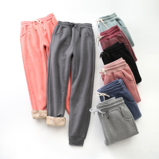 Fleece-lined Thickened Sweatpants Women's Lamb Fleece Autumn and Winter Outer Wear Cotton Pants Loose-fit Large Size Casual Sweatpants Women's Pants