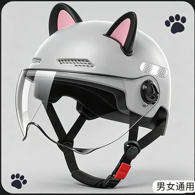 Motosiklet kaskı (dəbilqə) – certified electric vehicle helmets, women's - 3c-light-gray-hd-transparent-short-mirror-black-pink-ears-m102