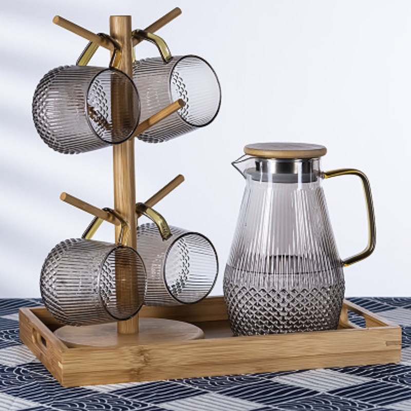 Botella de agua fría gris ahumado DE LA ISLA DE Banxia + 6 taza de agua gris ahumado DE LA ISLA DE Banxia + marco de madera + bandeja de madera