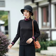 秋冬新款文艺民族德绒刺绣复古打底高领内搭绣花长袖上衣女民族风