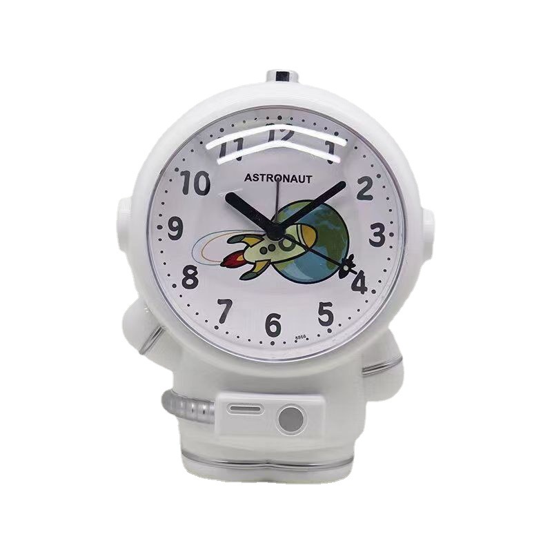 Reloj despertador de voz de los niños de dibujos animados mudo luminoso moda estudiante creativo astronauta asiento reloj noche perezoso cama reloj