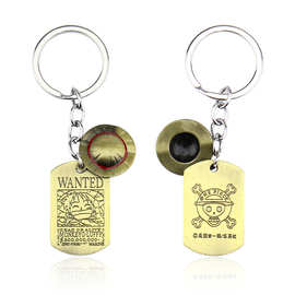 海贼王路飞草帽双吊牌钥匙扣项链日漫周边情侣款金属汽车钥匙挂件