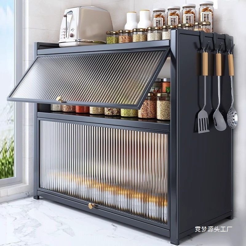 Closed Kitchen Spice Storage Rack Multi-Layer Storage Spice Rack Household Countertop Dust-Proof Oil Salt and Vinegar