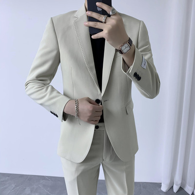 韩版休闲西装男外套潮流修身两件套西服男套装英伦风新郎结婚礼服|ms