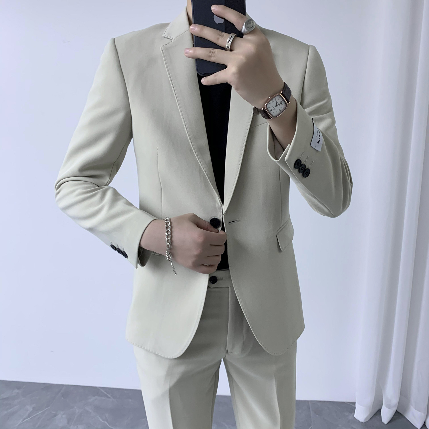 韩版休闲西装男外套潮流修身两件套西服男套装英伦风新郎结婚礼服|ms