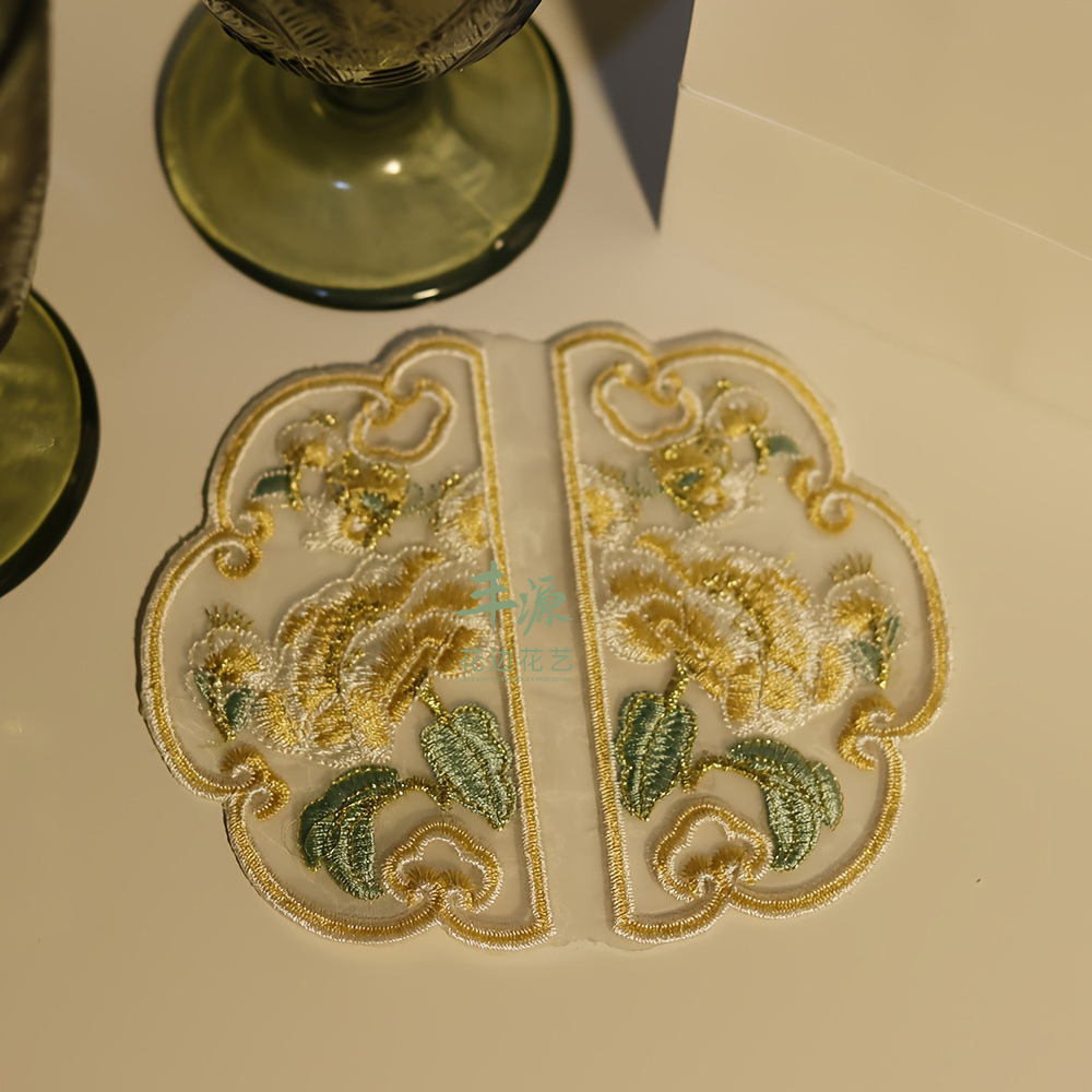 Chinese-style embroidery fabric, Chinese-style flower yellow embroidery decoration, Chinese-style embroidery decoration wedding dress fabric pic 2