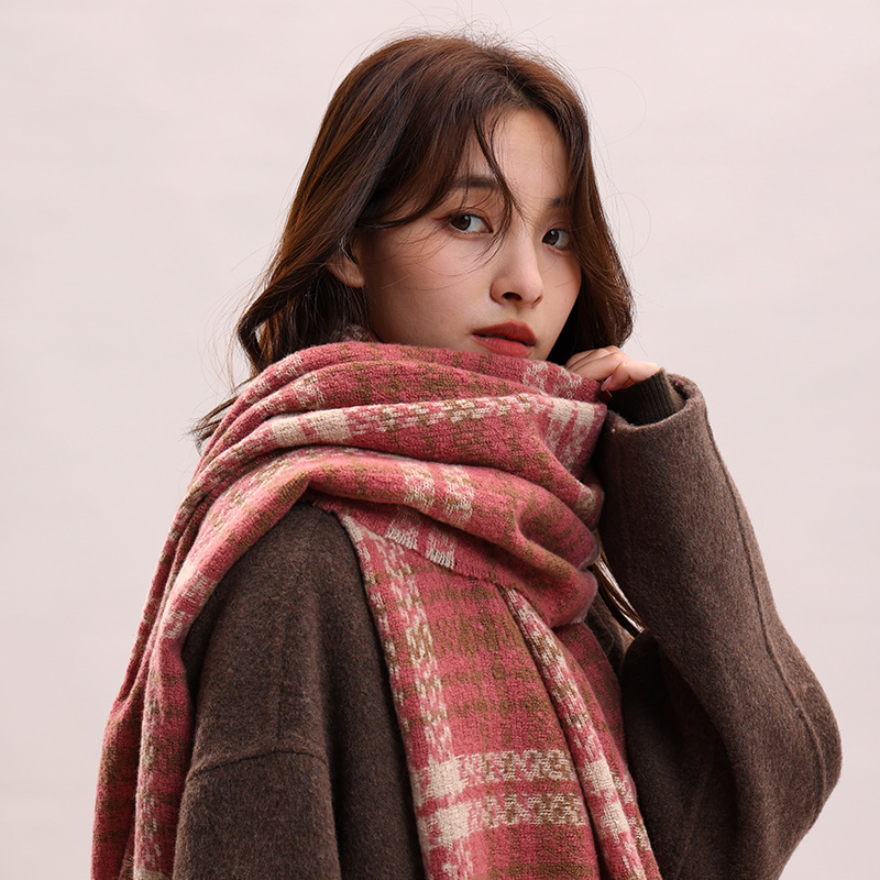 Écharpe à carreaux, célébrité féminine, sensation haut de gamme, cachemire, mode automne hiver, épaisse et chaude_voghion.com