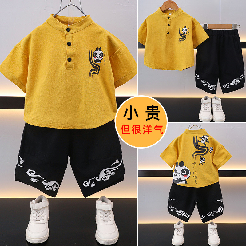 男童汉服春秋儿童唐装套装男宝宝中国风少爷服复古民族风棉麻古装