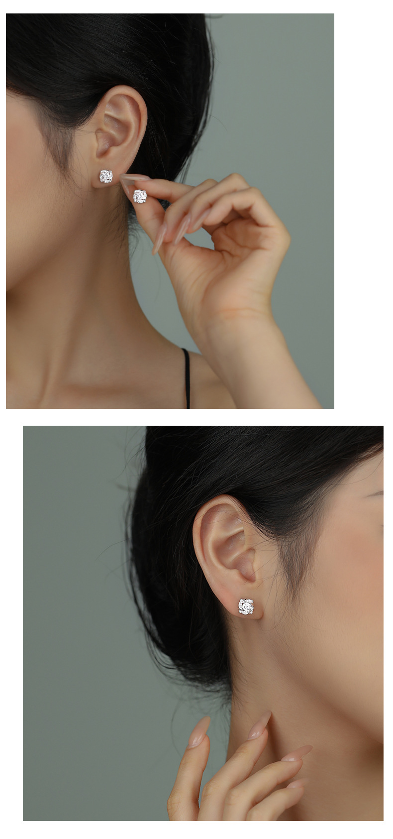 s925纯银方形几何锆石耳钉女轻奢高级感圆形三角形雪花四叶草耳饰详情11