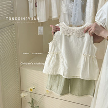 童星圆女童花边套装2025夏季新款儿童蕾丝韩版休闲夏季衣服两件套