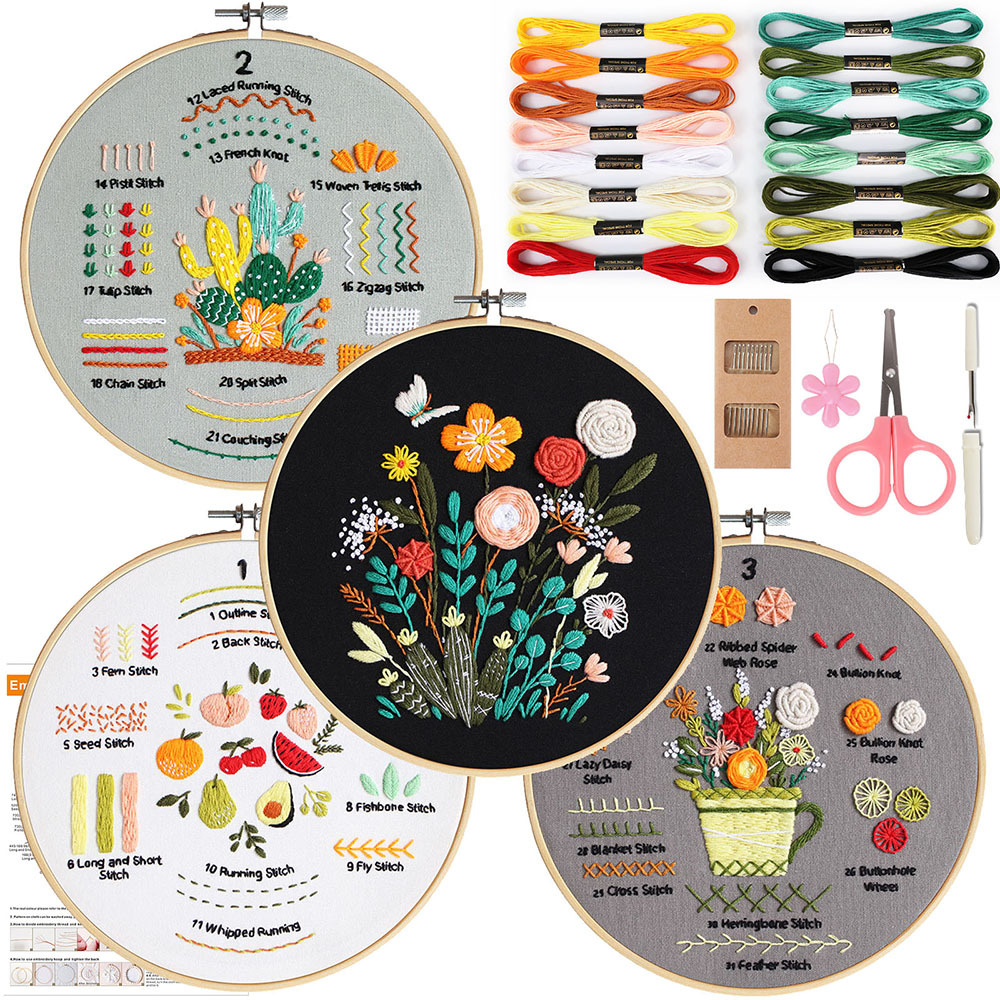 Nuevo producto, práctica de puntada de bordado original, paquete de material de bricolaje hecho a mano, docenas de puntadas, combinación de 4 piezas