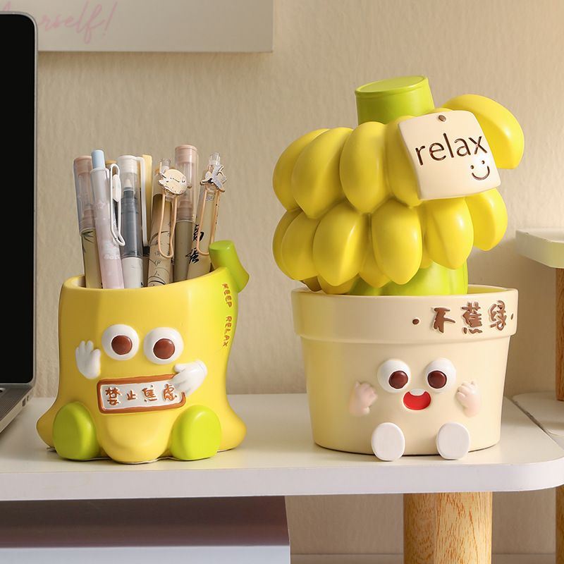Cream style non-anxiety pen holder advanced sense large capacity storage box office desktop decoration ornaments teacher's day gift