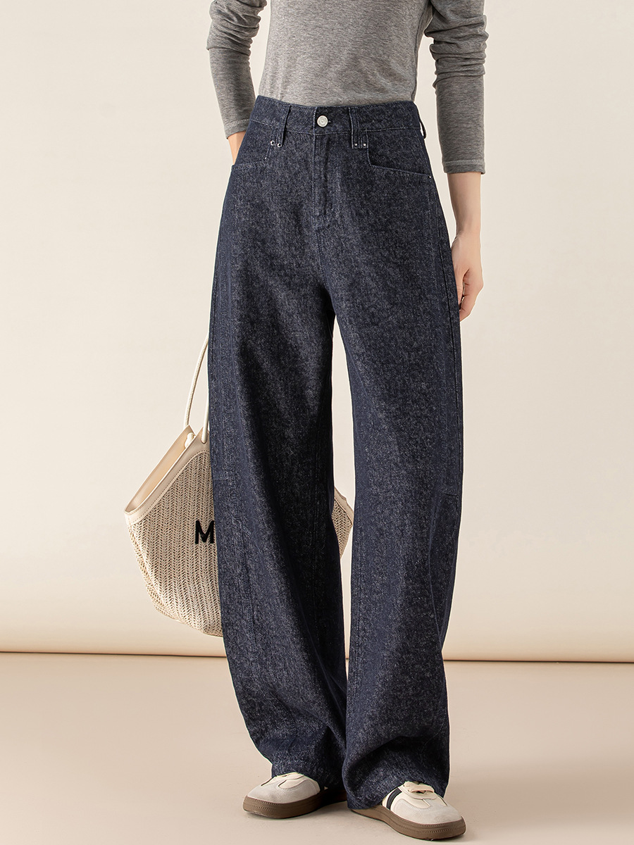 Quần jean ống rộng hình kén cotton-lan màu xanh cổ điển nữ phiên bản hẹp — màu xanh denim