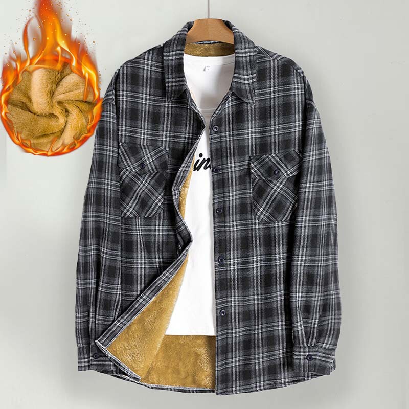 Autumn and Winter New Foreign Trade Plaid Shirt with Velvet and Thickeneding, Warm, Casual, Loose, Slimming Look, Lapel Long-Sleeved Shirt Jacket