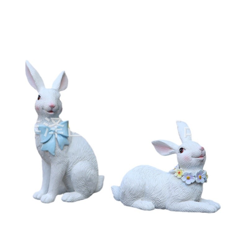 Transfronterizos nuevas decoraciones de resina de Pascua pareja de simulación conejo regalo creativo decoraciones de escritorio para interiores